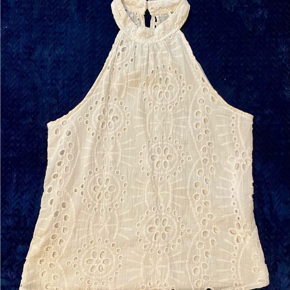 Adorable White Eyelet Halter Top